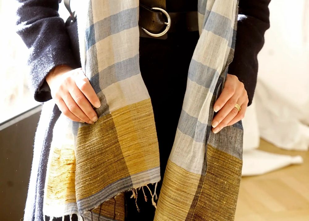 Foulards et écharpes - ETOLE EN LIN, COTON BIO ET JUTE "CHESS” - KARAWAN AUTHENTIC