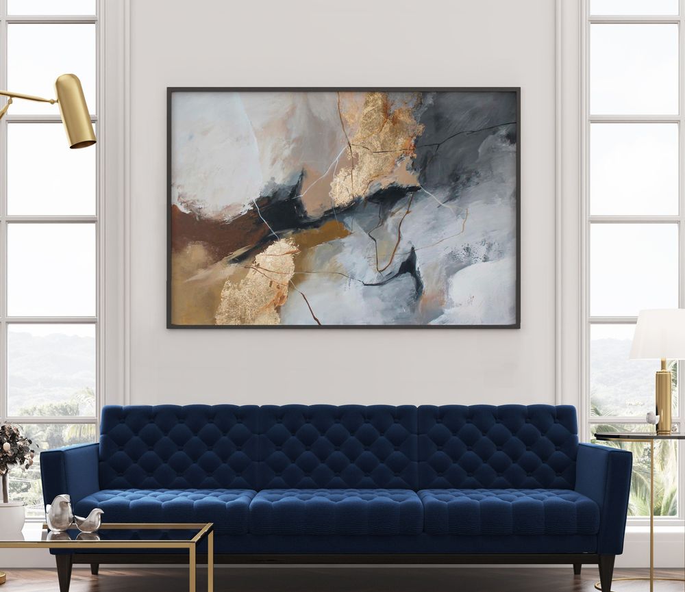 Paintings - Original handmade wall art. Abstract gray gold painting "Desert 2" - MATISS ART STUDIO