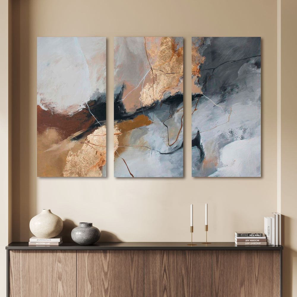 Paintings - Original handmade wall art. Abstract gray gold painting "Desert 2" - MATISS ART STUDIO
