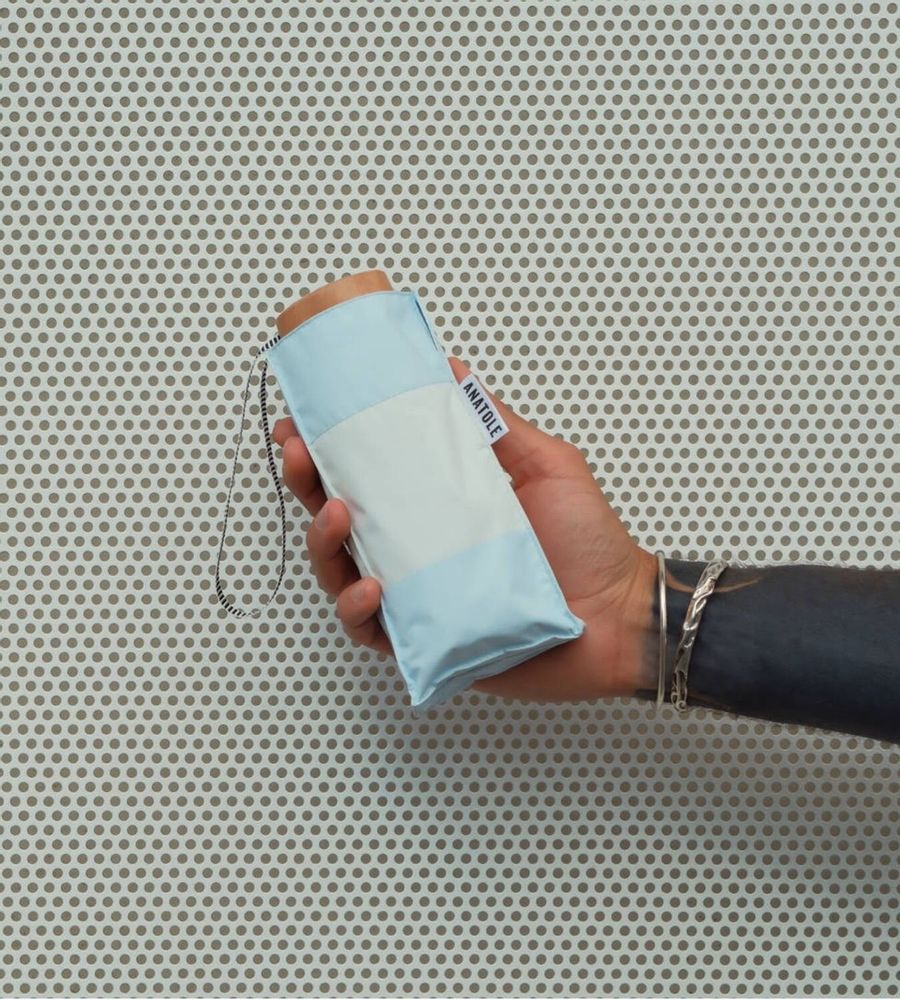 Cosmétiques - Mini parapluie-ombrelle anti-UV – Rayures Bleu Perle - Orionis - ANATOLE