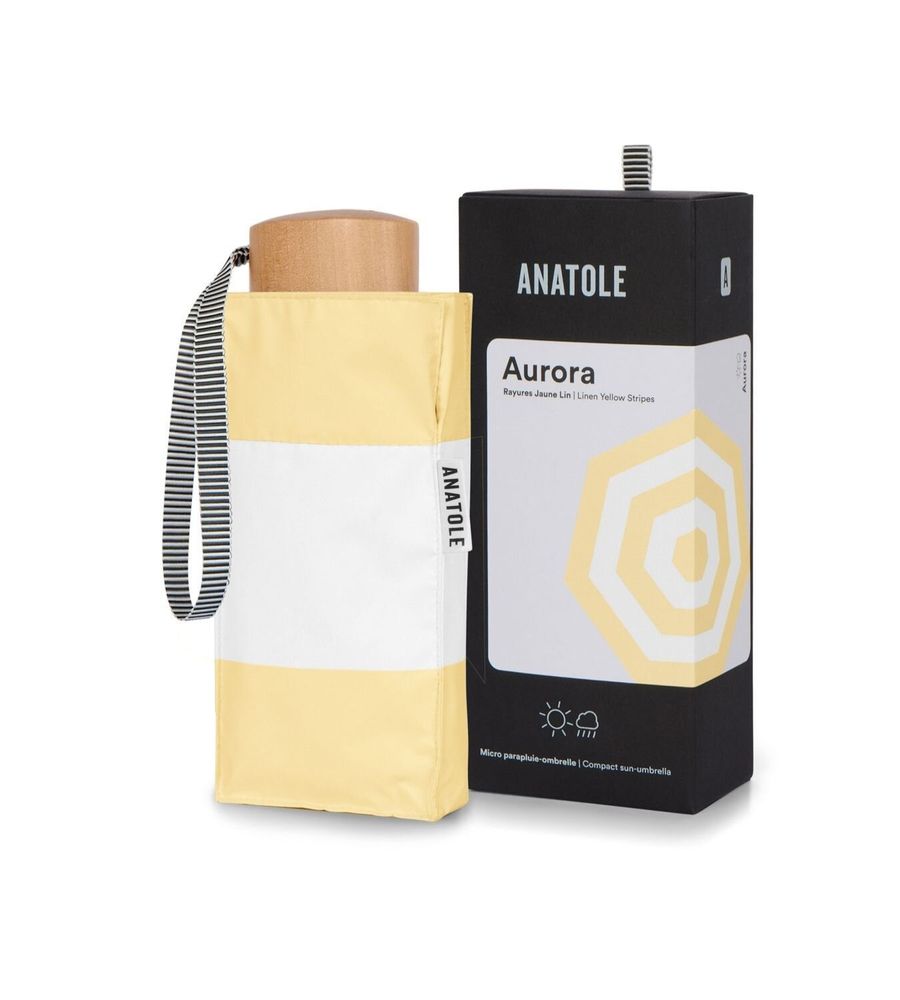 Beauty products - UV protection compact umbrella – Linen Yellow Stripes – Aurora - ANATOLE