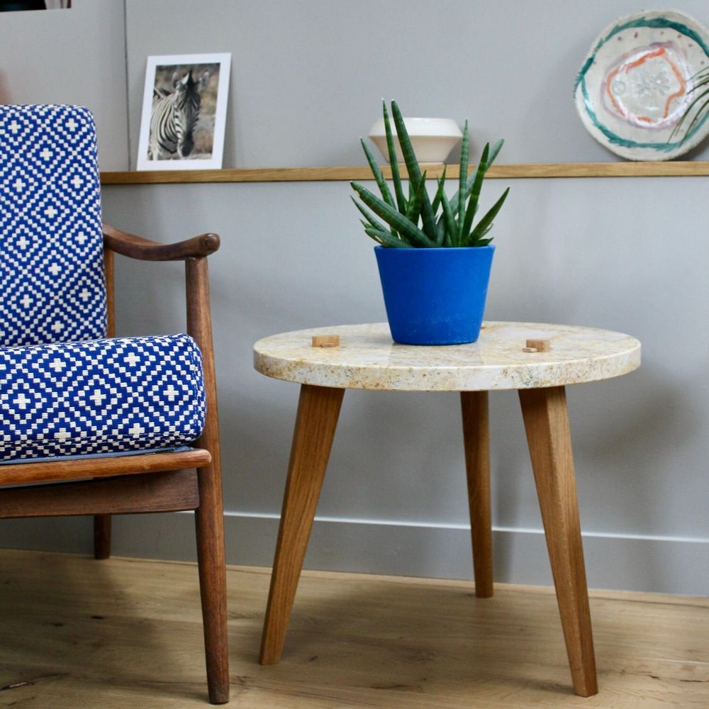 Tables basses - Table basse plateau en marbre doré - A 3 pattes - Diamètre 50cm - C'EST BIEN FAIT