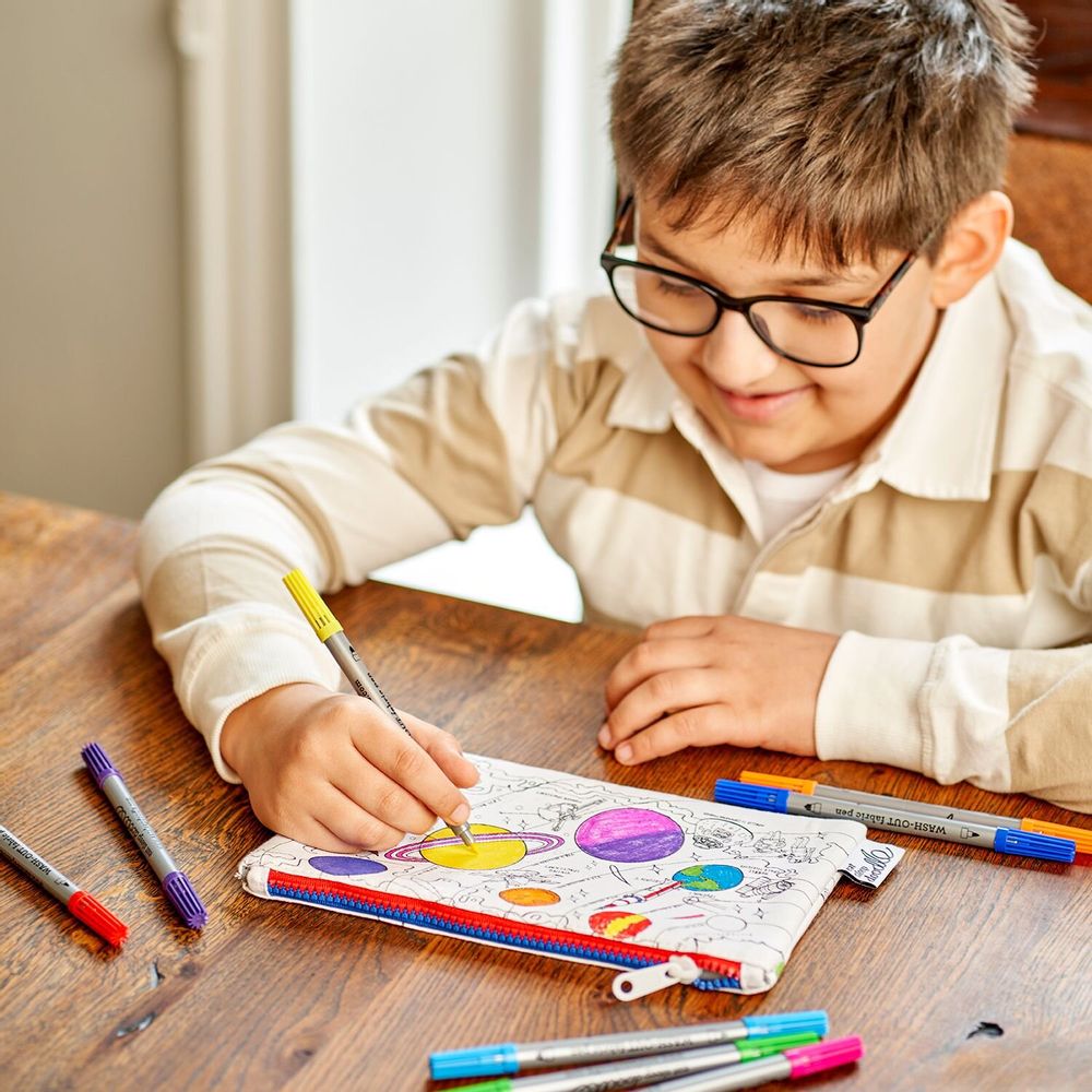 Stationery - colour-in space explorer pencil case - EATSLEEPDOODLE