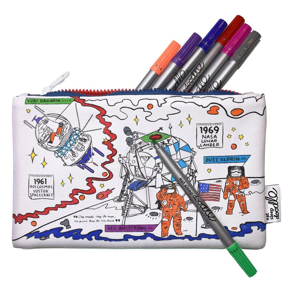 Stationery - colour-in space explorer pencil case - EATSLEEPDOODLE