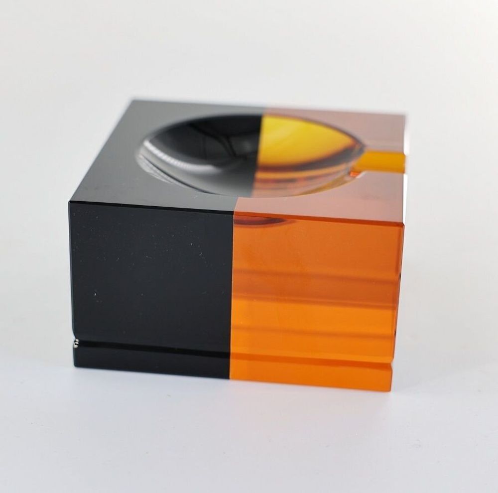 Objets de décoration - CENDRIER EN CRISTAL AMBRE/NOIR 12x12x7h - FANCY