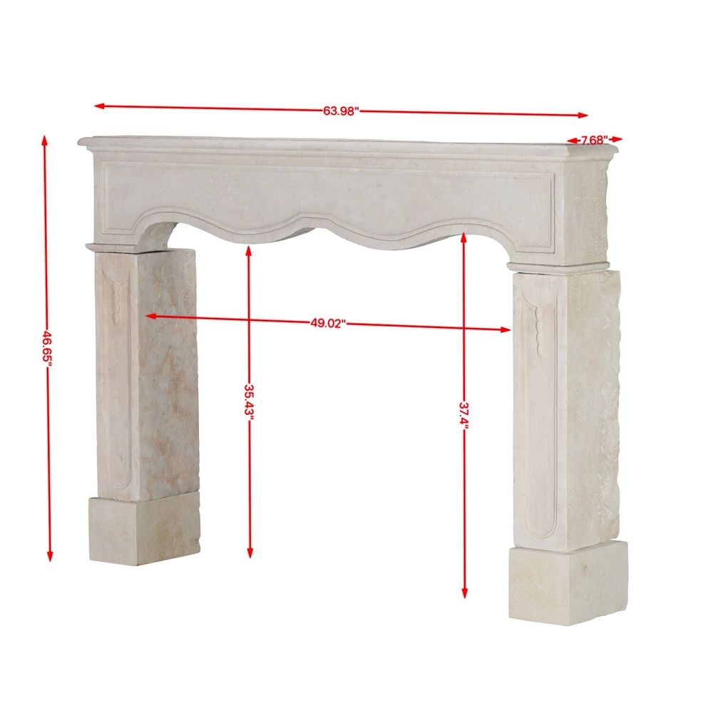 Fireplaces - Antique Louis XIV Style Off-White Limestone Fireplace Surround - MAISON LEON VAN DEN BOGAERT ANTIQUE FIREPLACES AND RECLAIMED DECORATIVE ELEMENTS