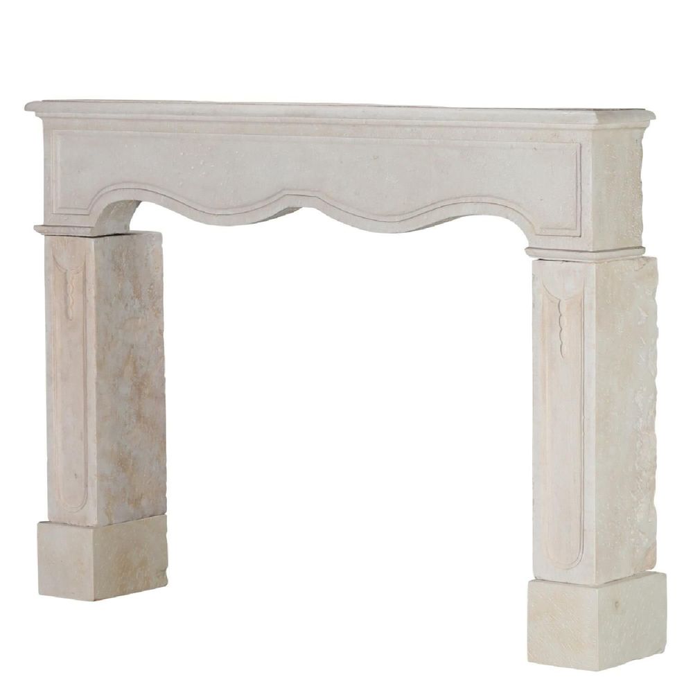 Fireplaces - Antique Louis XIV Style Off-White Limestone Fireplace Surround - MAISON LEON VAN DEN BOGAERT ANTIQUE FIREPLACES AND RECLAIMED DECORATIVE ELEMENTS