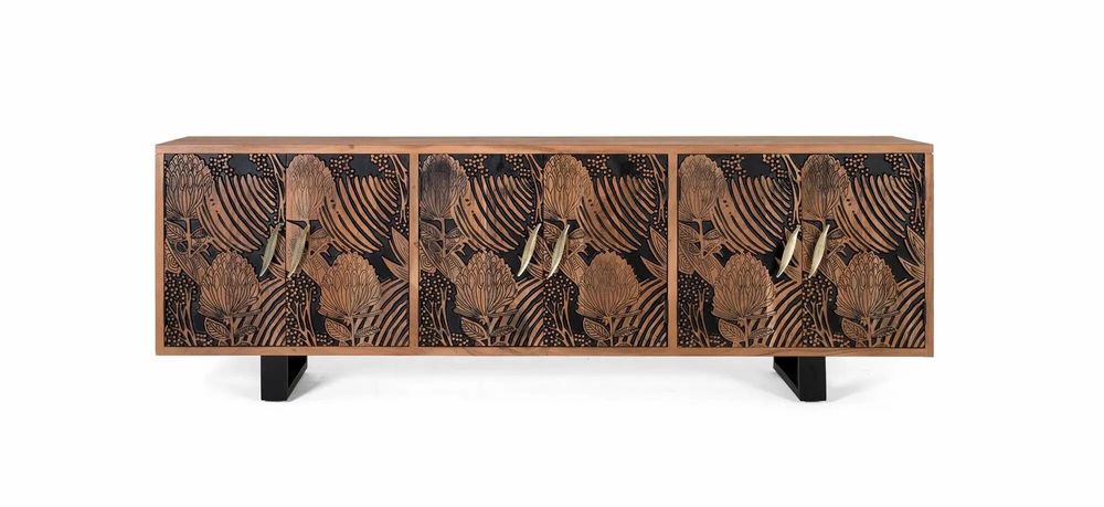 Sideboards - Natural and black acacia wood sideboard plus metal - GINER Y COLOMER