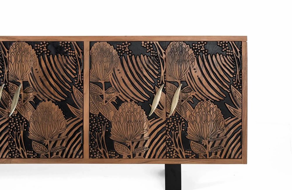 Sideboards - Natural and black acacia wood sideboard plus metal - GINER Y COLOMER