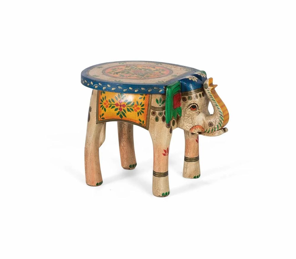 Tabourets - Tabouret en bois de manguier peint à la main avec détails multicolores - GINER Y COLOMER