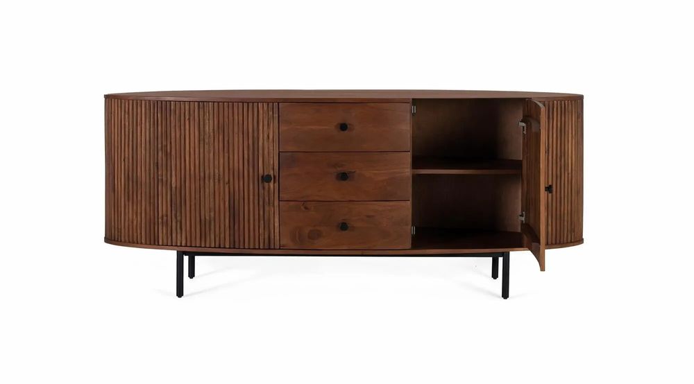 Buffets - Buffet avec 2 portes et 3 tiroirs en bois d'acacia et pieds en métal - GINER Y COLOMER
