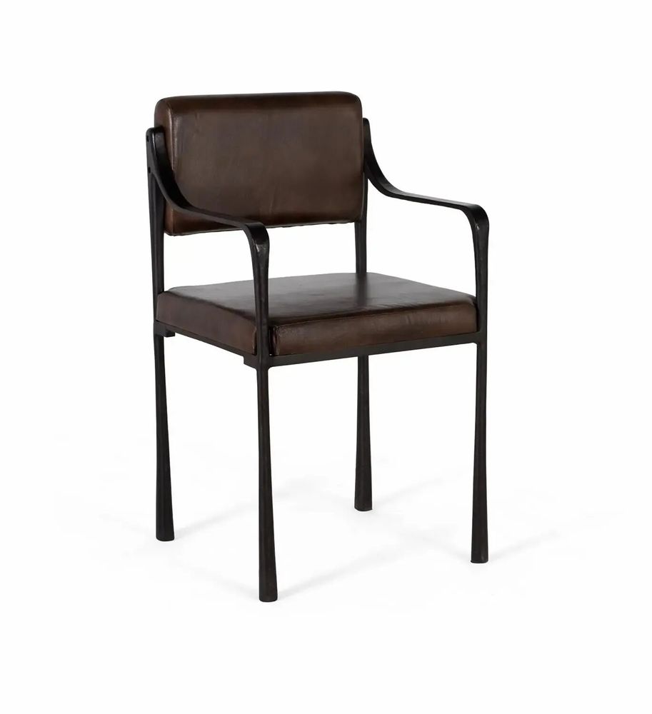 Chaises - Chaise recouverte de cuir naturel marron et pieds en métal - GINER Y COLOMER