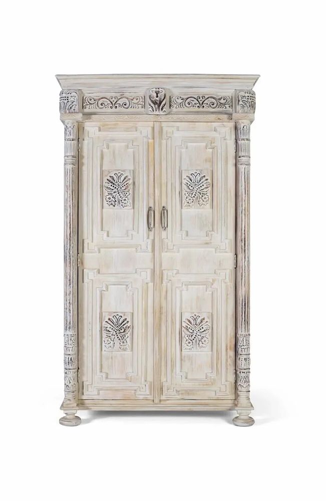 Wardrobe - Aged white mango wood cabinet with a sophisticated touch - GINER Y COLOMER