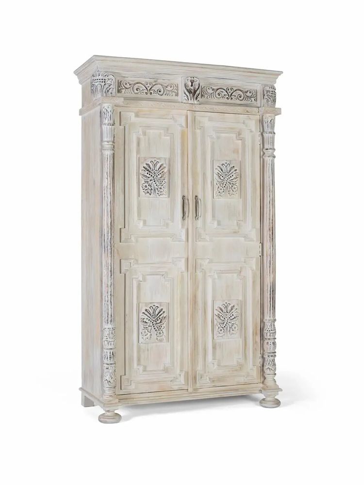 Wardrobe - Aged white mango wood cabinet with a sophisticated touch - GINER Y COLOMER