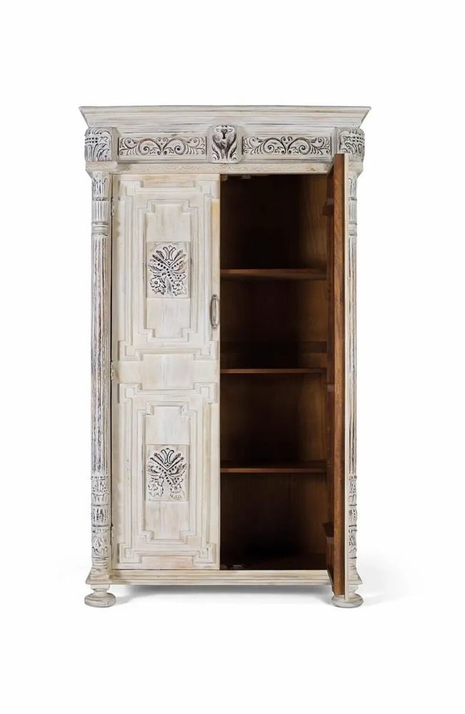 Wardrobe - Aged white mango wood cabinet with a sophisticated touch - GINER Y COLOMER