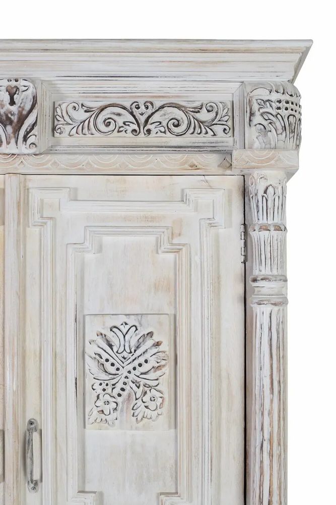Wardrobe - Aged white mango wood cabinet with a sophisticated touch - GINER Y COLOMER