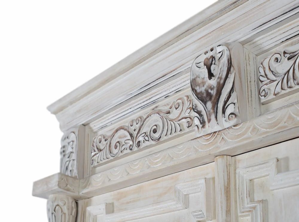 Wardrobe - Aged white mango wood cabinet with a sophisticated touch - GINER Y COLOMER