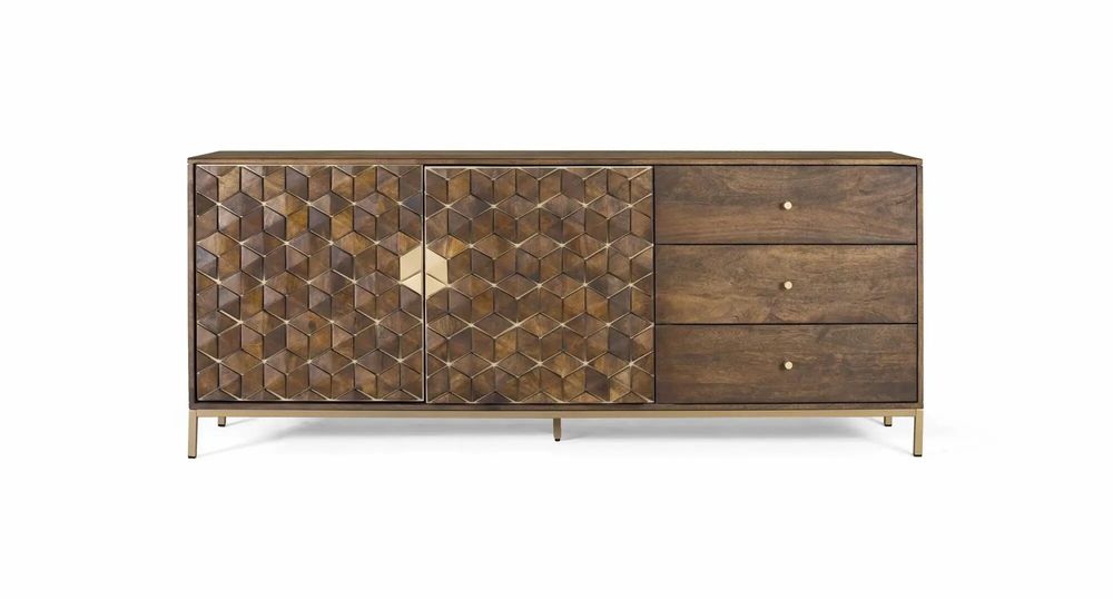 Sideboards - Sophisticated mango wood and metal sideboard in walnut and gold - GINER Y COLOMER