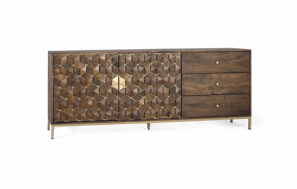 Sideboards - Sophisticated mango wood and metal sideboard in walnut and gold - GINER Y COLOMER