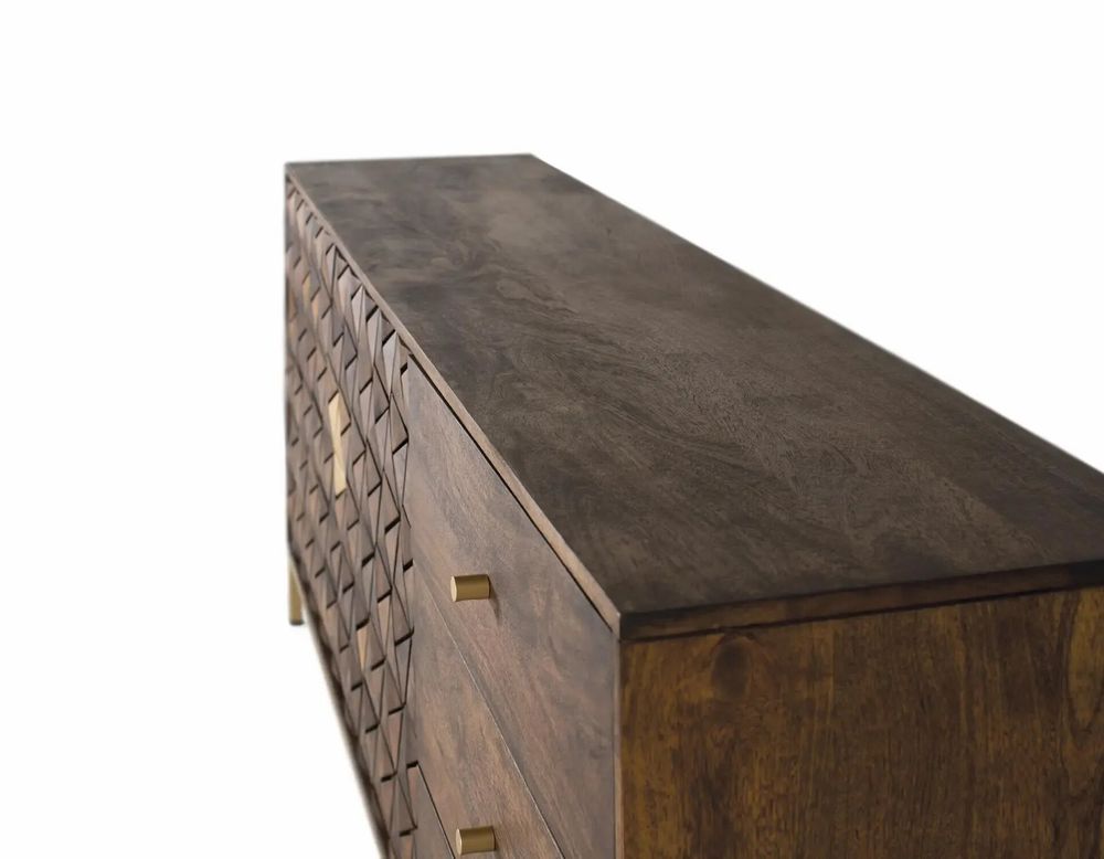 Sideboards - Sophisticated mango wood and metal sideboard in walnut and gold - GINER Y COLOMER