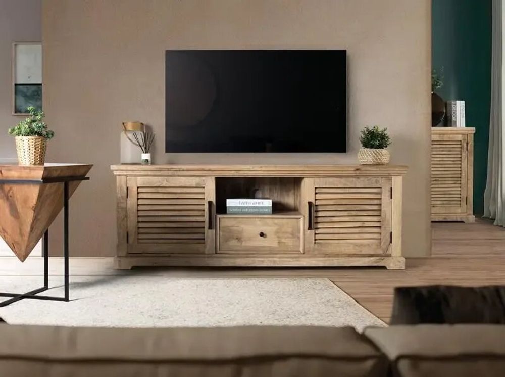 TV stands - TV cabinet with 2 doors and 1 drawer in solid mango wood - GINER Y COLOMER