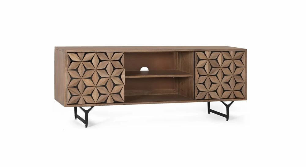 TV stands - TV cabinet with 2 doors and 2 shelves in mango wood - GINER Y COLOMER