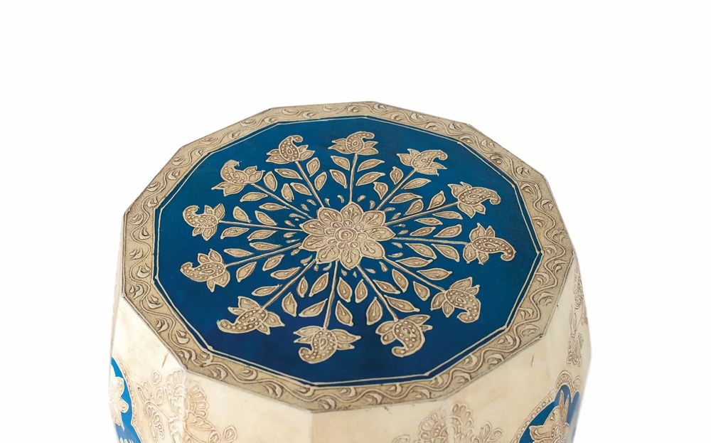 Stools - Ethnic style stool made of mango wood and hand painted - GINER Y COLOMER