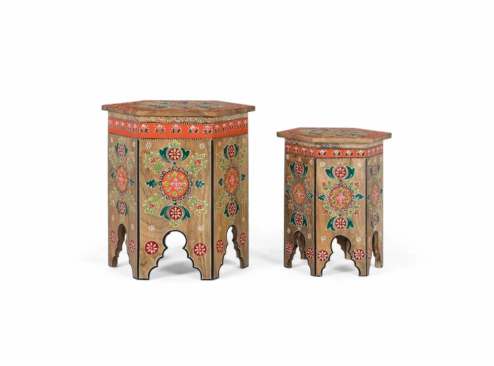 Tabourets - Lot de 2 tabourets sculptés et peints à la main - GINER Y COLOMER