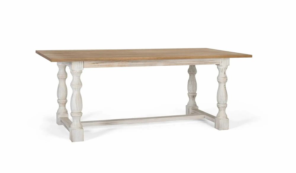 Tables Salle à Manger - Table à manger rectangulaire avec pieds tournés en blanc 200 cm - GINER Y COLOMER