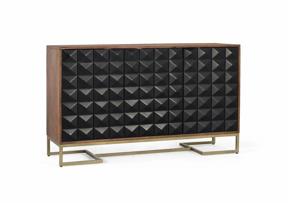 Sideboards - Hand-carved sideboard in mango wood with gilded legs 135 cm - GINER Y COLOMER