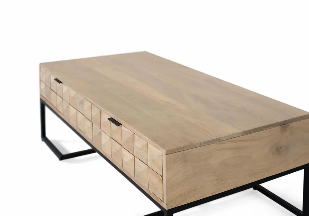 Coffee tables - Handcrafted and carved mango wood coffee table, 120 cm - GINER Y COLOMER