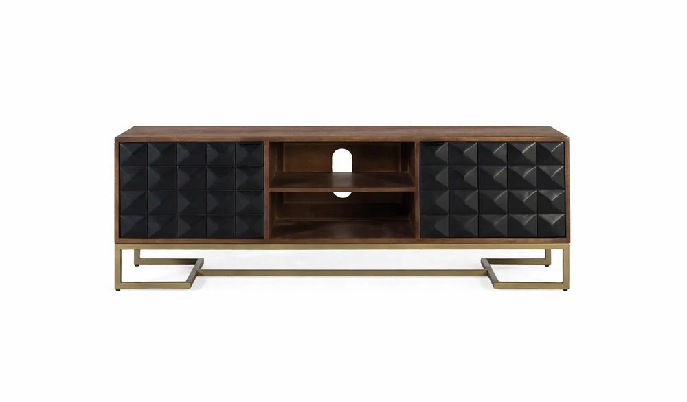 Meubles TV - Meuble TV fait main en bois de manguier avec pieds dorés, 150 cm - GINER Y COLOMER