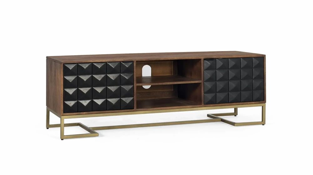 Meubles TV - Meuble TV fait main en bois de manguier avec pieds dorés, 150 cm - GINER Y COLOMER