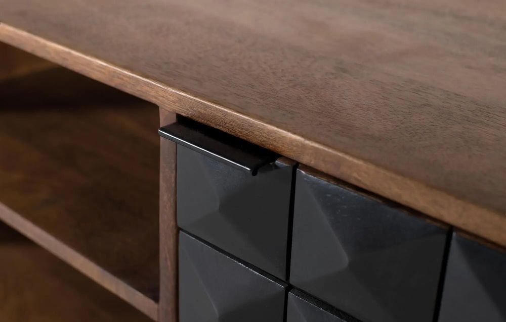 Meubles TV - Meuble TV fait main en bois de manguier avec pieds dorés, 150 cm - GINER Y COLOMER