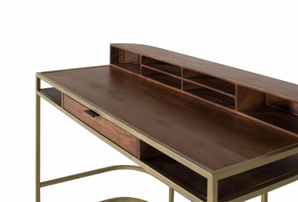 Bureaux - Bureau artisanal en bois de manguier avec structure dorée - GINER Y COLOMER