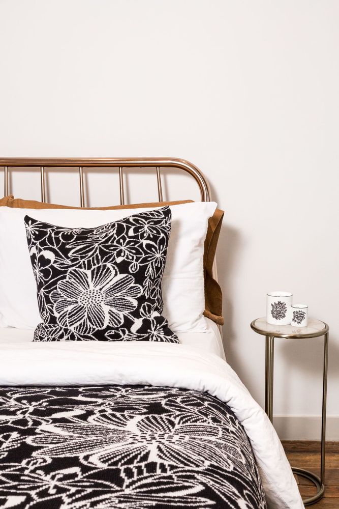 Fabric cushions - 'Floral Figment' Wool Cushion, 50x50cm - SHAKU