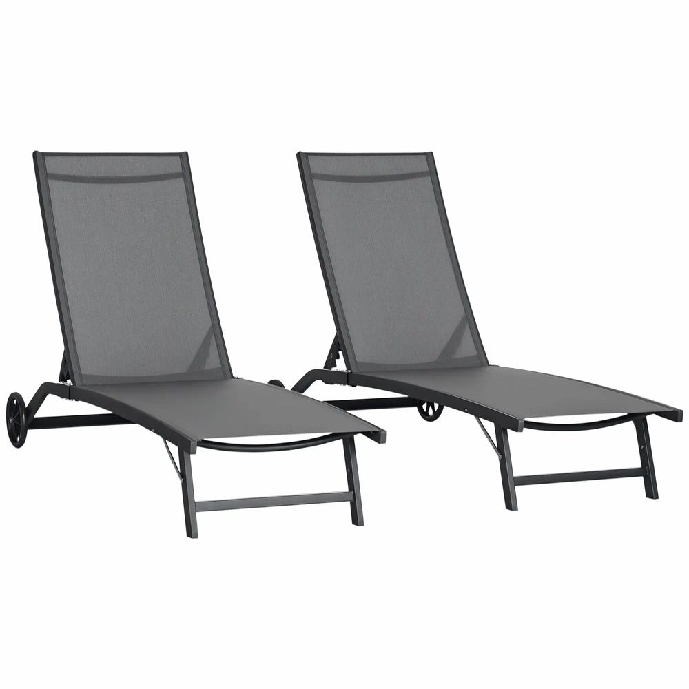 Deck chairs - Set of 2 reclining sun loungers in aluminum and textilene - AOSOM BUSINESS