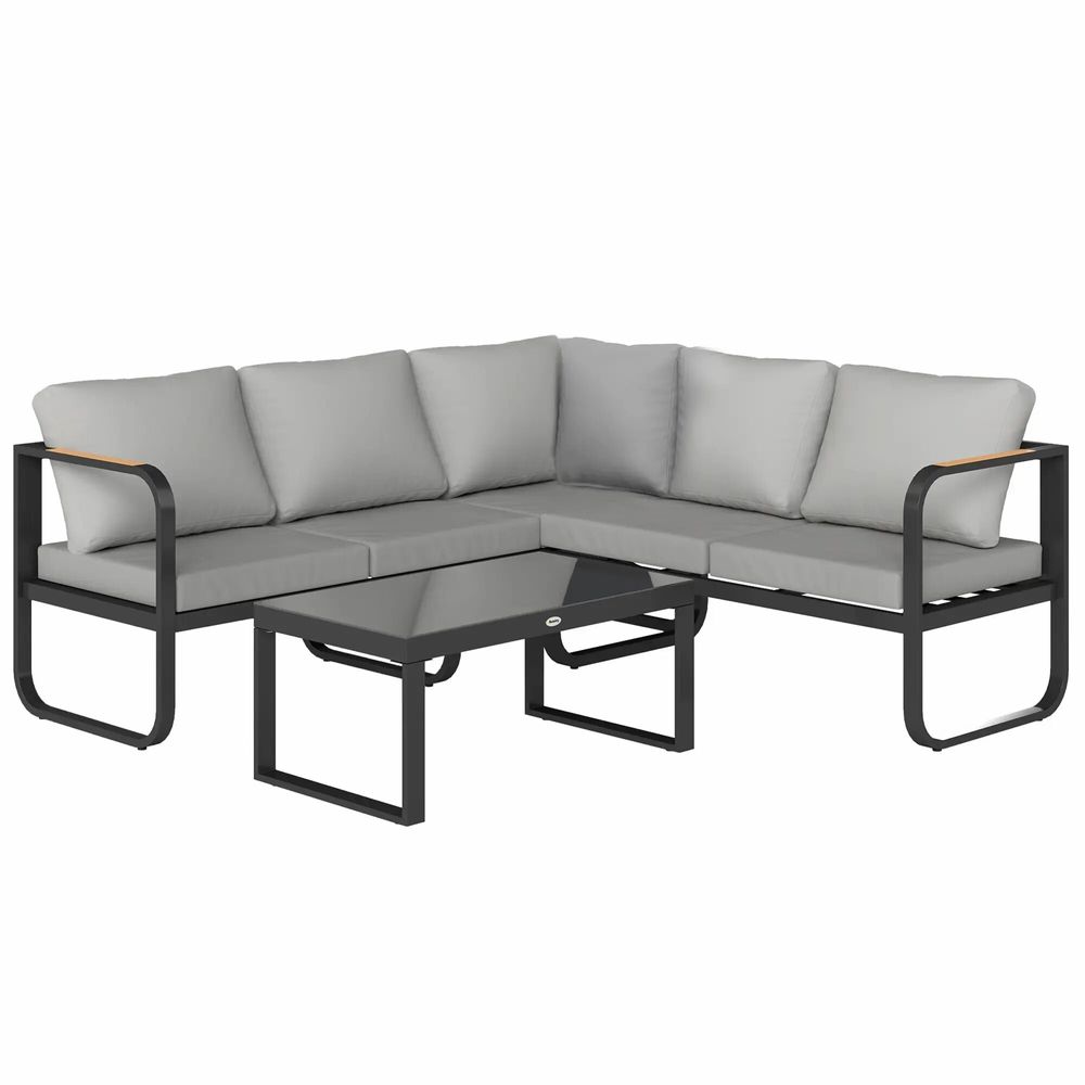 Lawn sofas - 5-seater 3-piece adjustable garden furniture set with seat cushions and backrest in grey and black - AOSOM BUSINESS