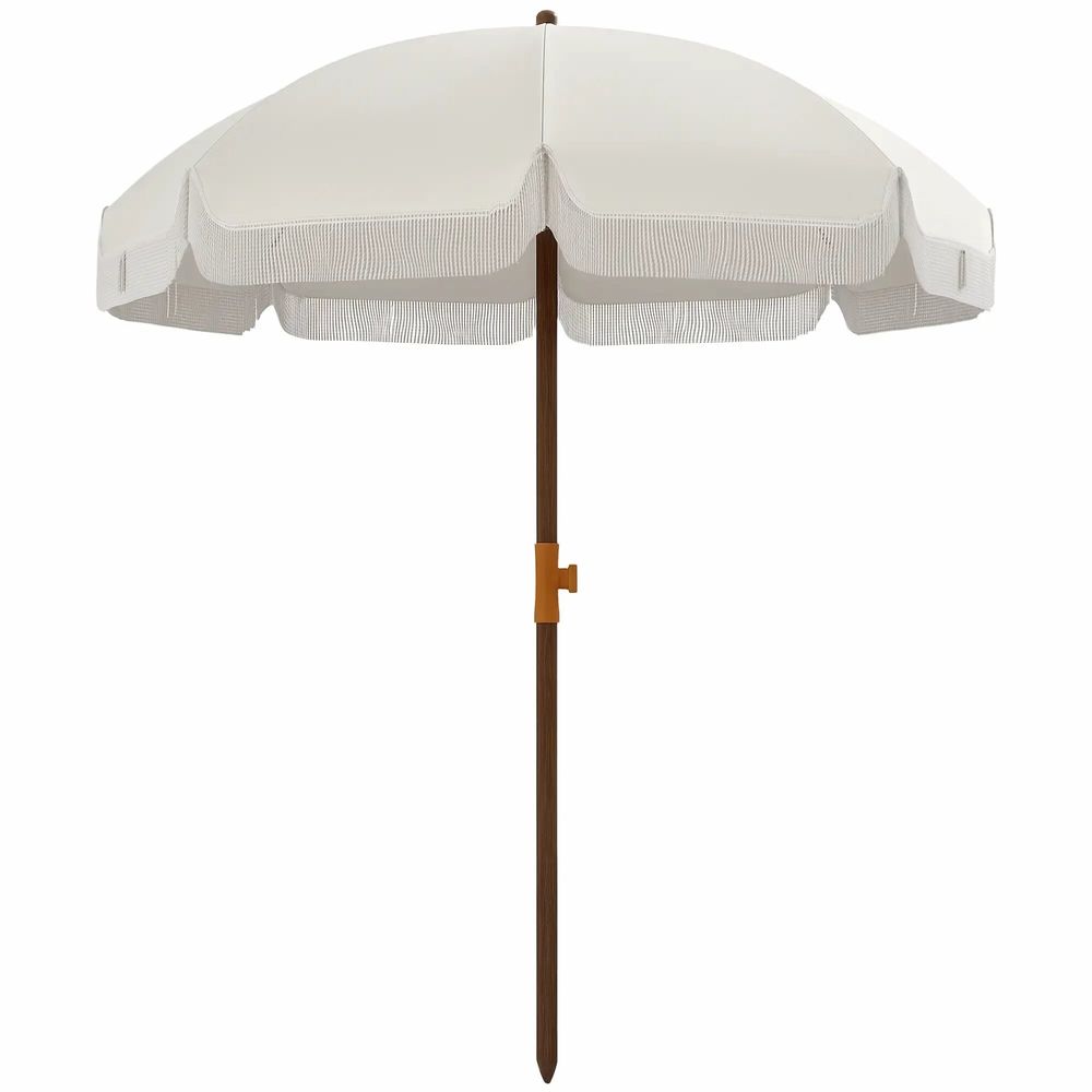 Sunshades - Straight beach umbrella for garden, bohemian style, with fringes, UV40+ cream - AOSOM BUSINESS