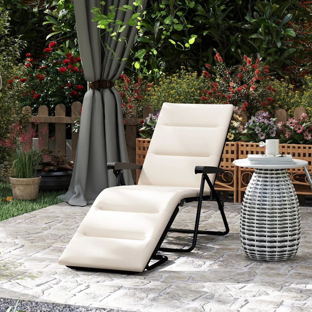 Transats - Bain de soleil pliable inclinable matelas accoudoirs acier polyester - AOSOM BUSINESS