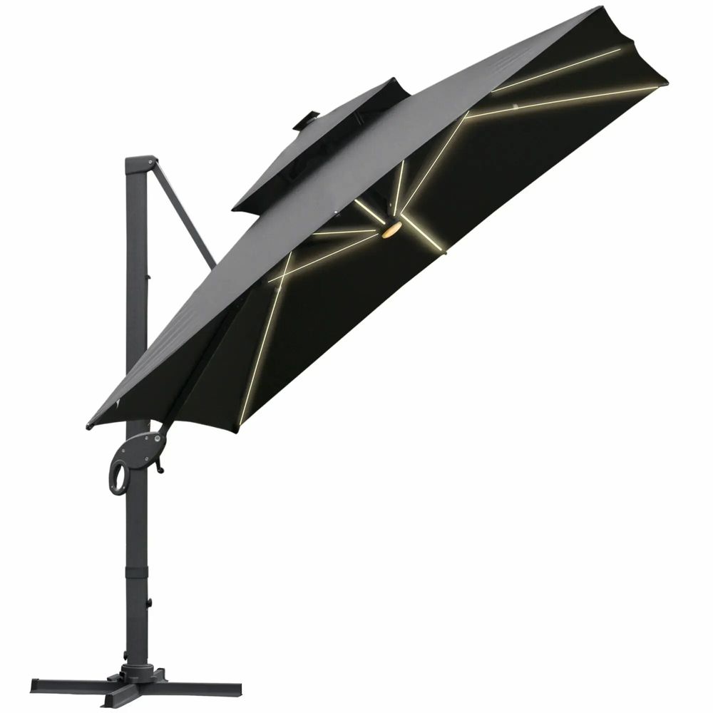 Lawn sofas - Rectangular LED offset parasol, tilting, swivelling, grey polyester - AOSOM BUSINESS