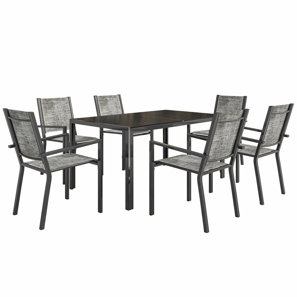 Lawn sofas - 6-seater 7-piece garden furniture set - stackable chairs - mottled black - AOSOM BUSINESS