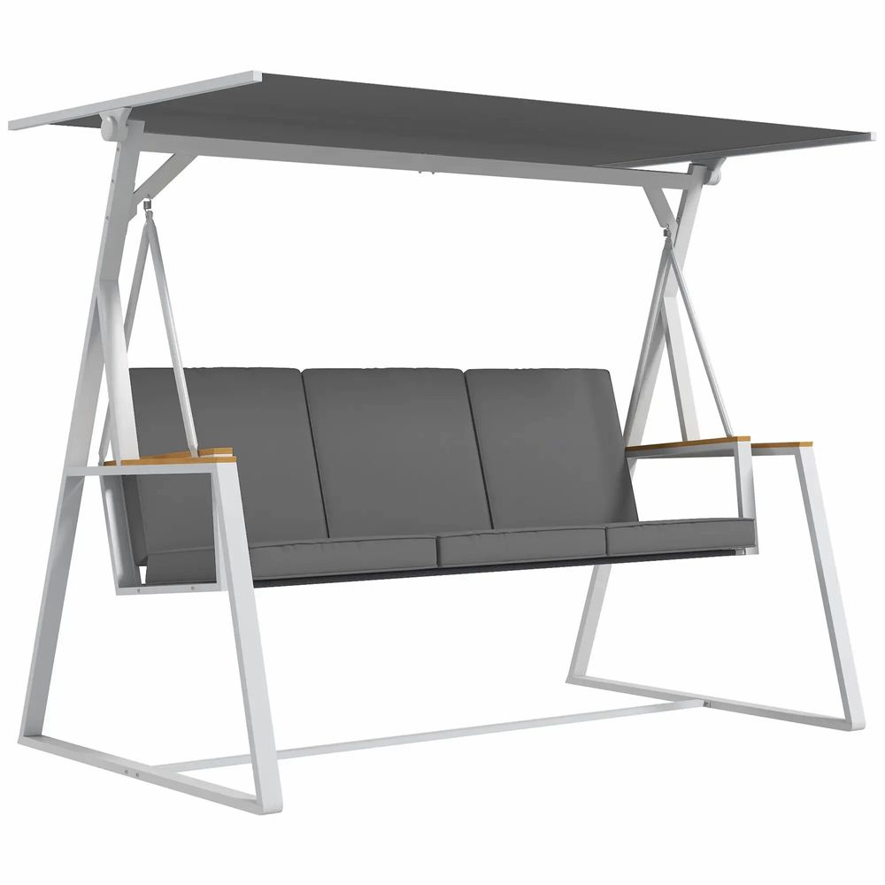 Fauteuils de jardin - Balancelle de jardin design 3 places réglable matelas blanc gris foncé - AOSOM BUSINESS