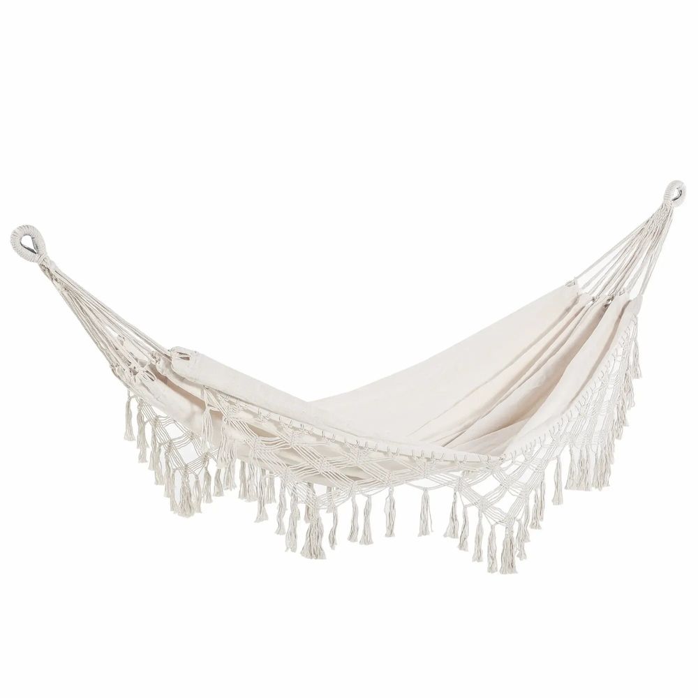 Transats - Hamac de voyage portable style bohème chic coton polyester beige - AOSOM BUSINESS