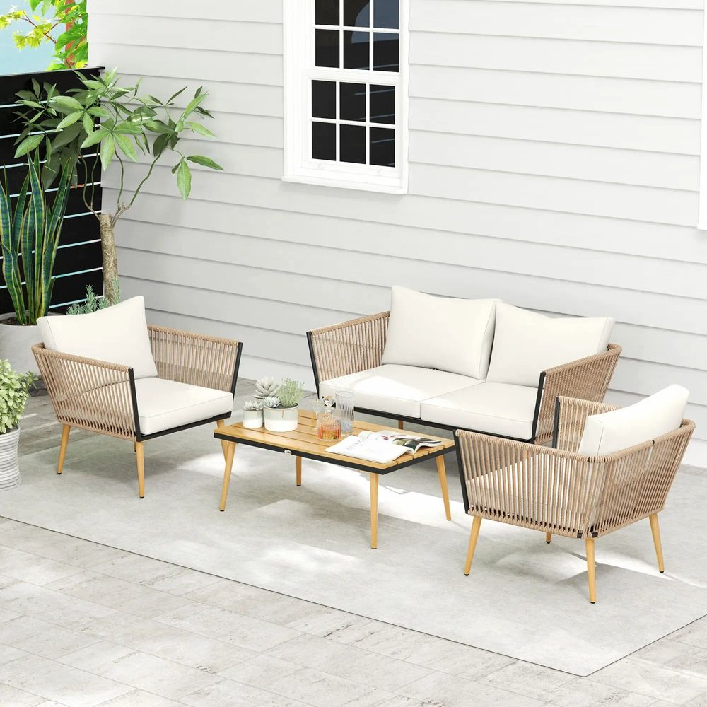 Lawn sofas   - 4-seater garden furniture set, 4 pieces, Scandinavian design, resin - AOSOM BUSINESS