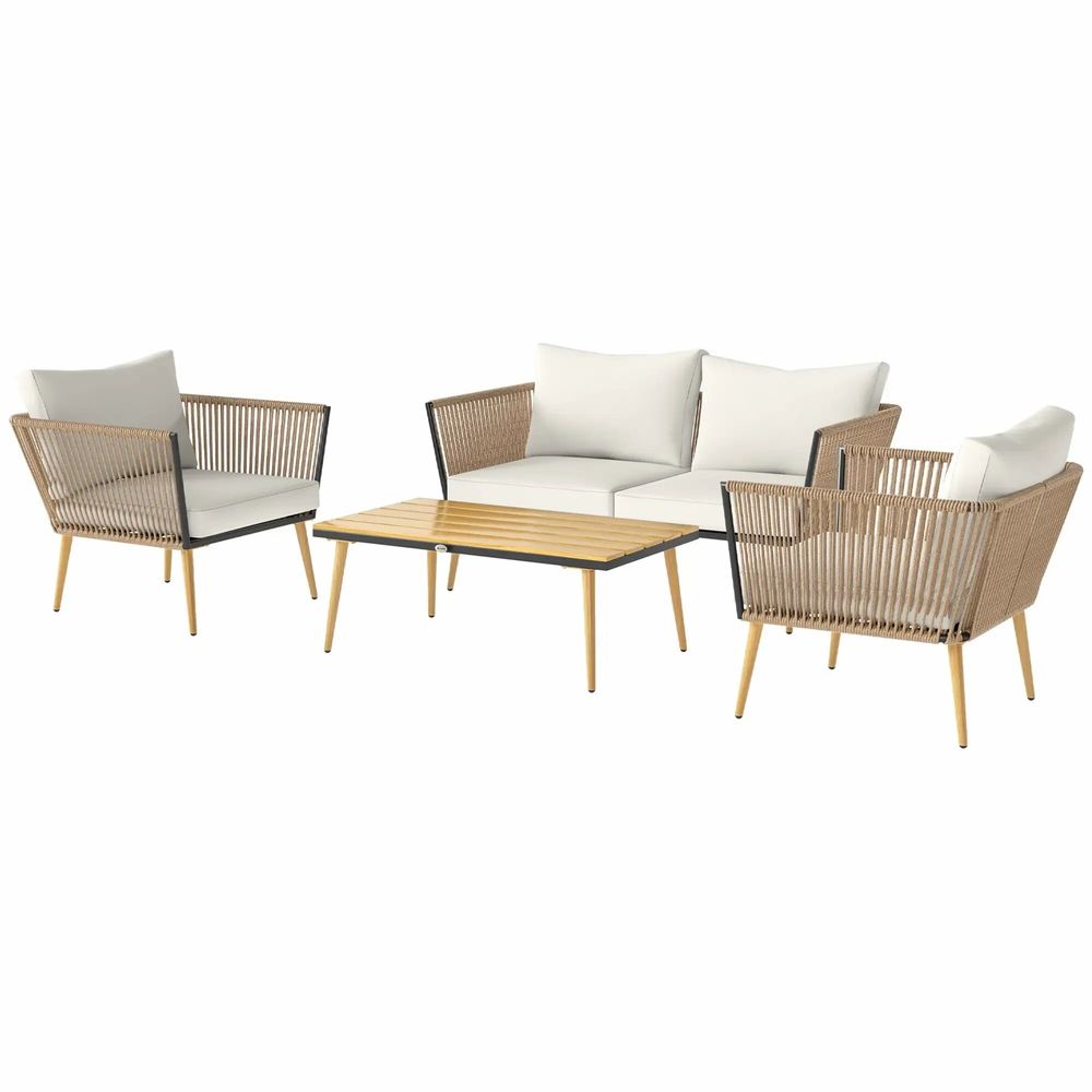 Lawn sofas   - 4-seater garden furniture set, 4 pieces, Scandinavian design, resin - AOSOM BUSINESS