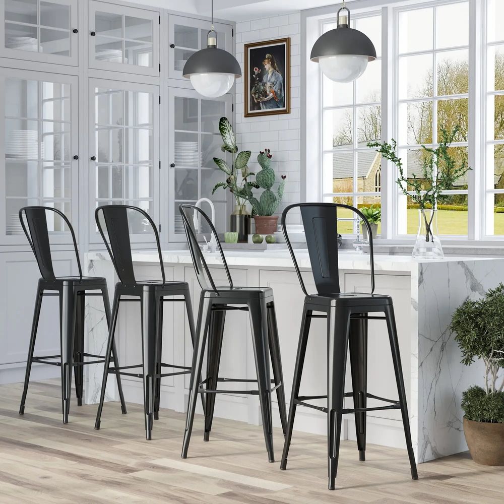 Stools - Set of 4 industrial bar stools - AOSOM BUSINESS