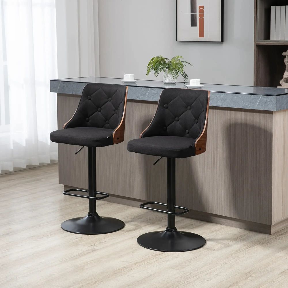 Stools - Set of 2 vintage design Chesterfield bar stools in black wood - AOSOM BUSINESS