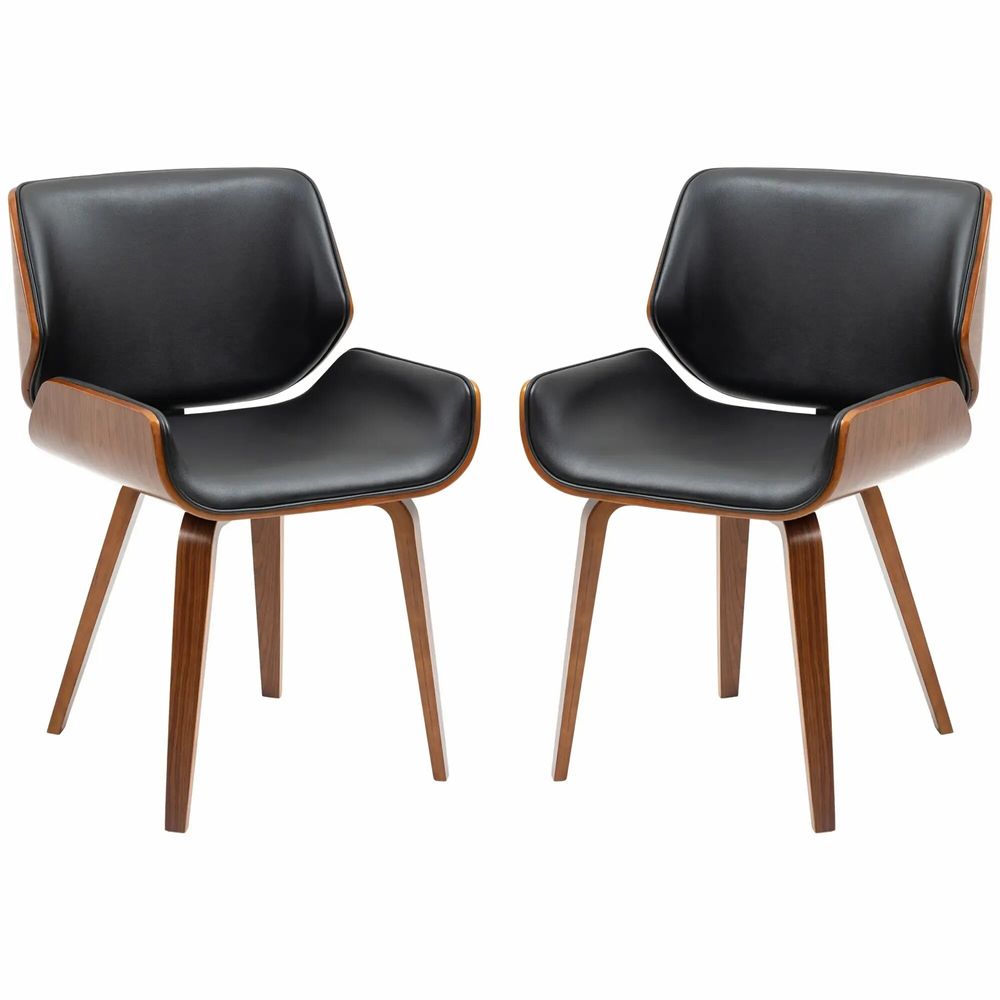Chaises - Lot de 2 chaises design vintage bois aspect noyer PU tissu - AOSOM BUSINESS