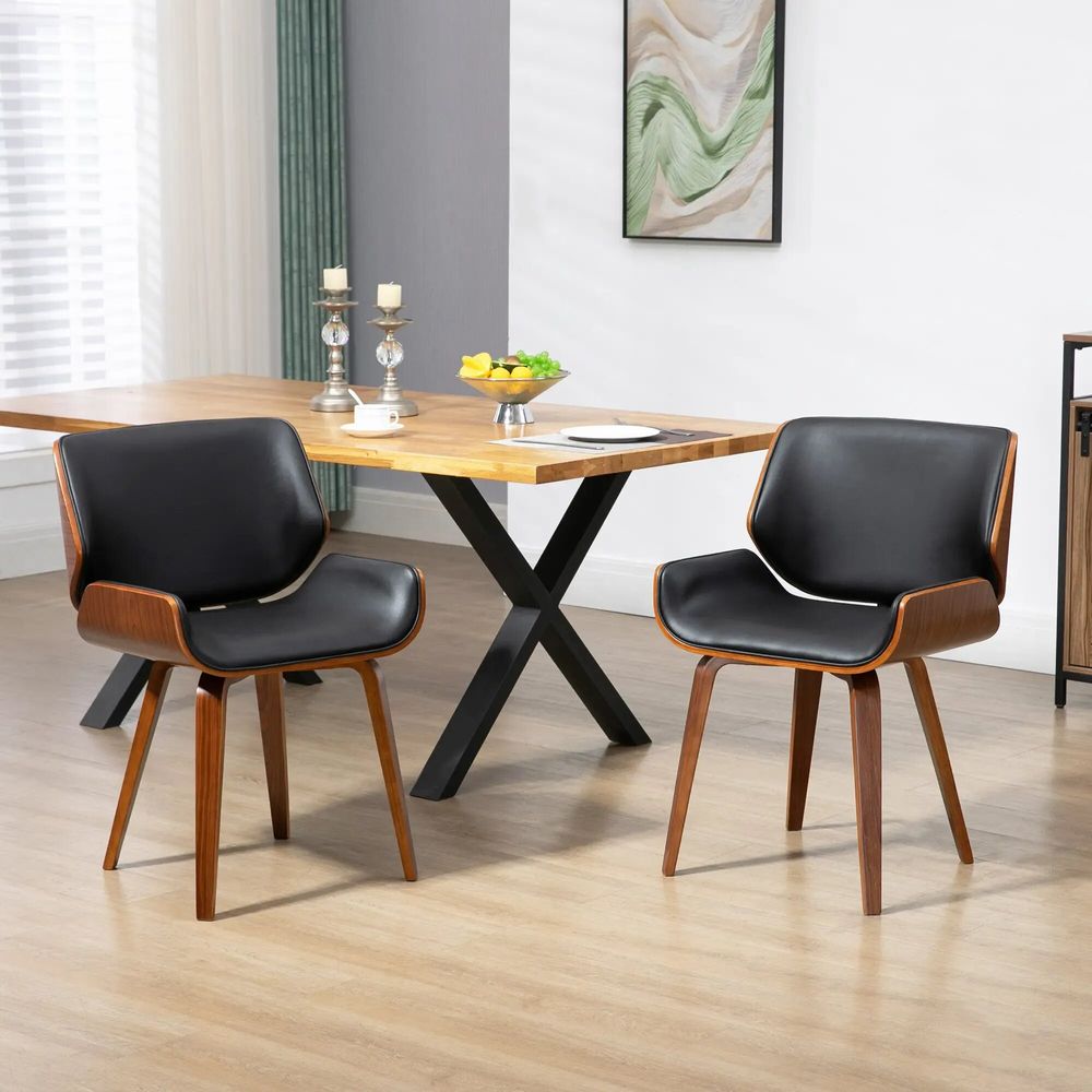 Chaises - Lot de 2 chaises design vintage bois aspect noyer PU tissu - AOSOM BUSINESS